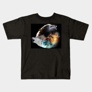 Yin-Yang Wolf, Ice Fire Smoke Wolves Kids T-Shirt